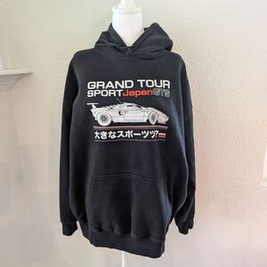 Brandy Melville Unisex Black Hoodie with Graphic Grand Tour Japan Design